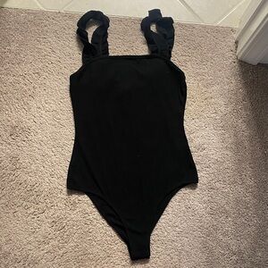Black ruffle strap bodysuit